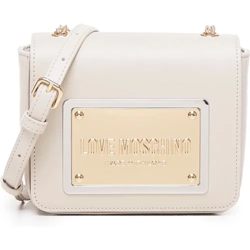 Ivory Shoulder Bag with Logo Plate , female, Sizes: ONE SIZE - Love Moschino - Modalova