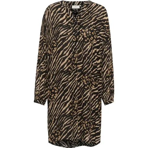Animal Print Oversized Dress with Long Sleeves , female, Sizes: XL - Kaffe - Modalova