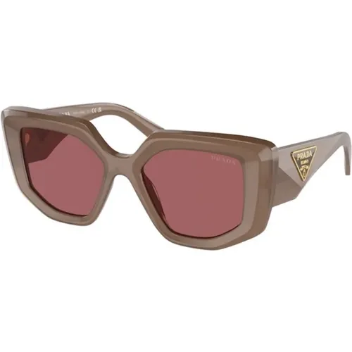 Brauner Rahmen, dunkelviolette Gläser Sonnenbrille , Damen, Größe: 50 MM - Prada - Modalova