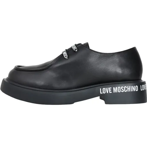 Schwarze flache Schuhe mit Logoschnürsenkeln , Damen, Größe: 37 EU - Love Moschino - Modalova