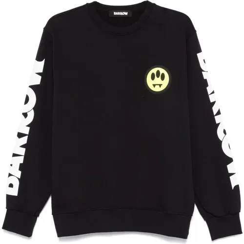 Smile Crewneck Sweatshirt Schwarz Baumwolle , Herren, Größe: M - BARROW - Modalova