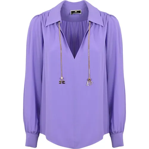 Georgette Long Sleeve Shirt with Golden Metal Pendants , female, Sizes: M, L - Elisabetta Franchi - Modalova