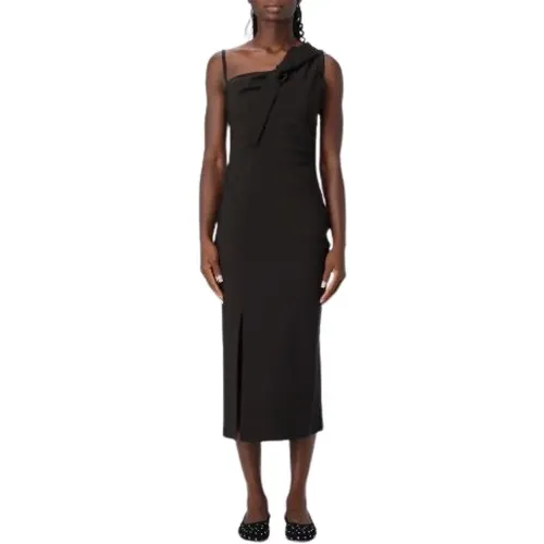 Schwarzes Crepe Midi Kleid mit Knoten , Damen, Größe: XS - Moschino - Modalova