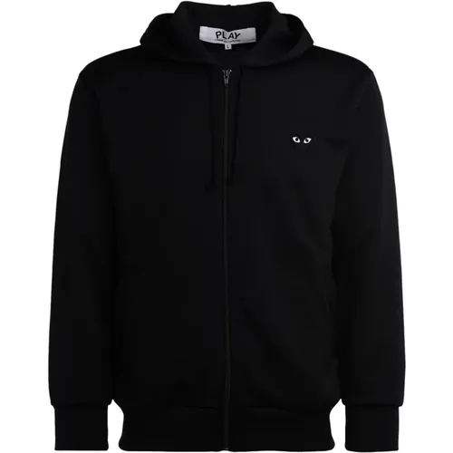 Schwarzer Hoodie mit Herzlogo Reißverschluss , Herren, Größe: L - Comme des Garçons Play - Modalova