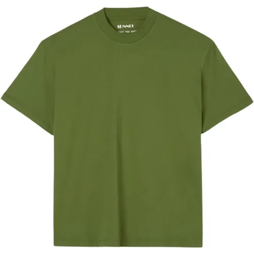 Militärgrünes Baumwoll-T-Shirt mit Bügellogos - Sunnei - Modalova