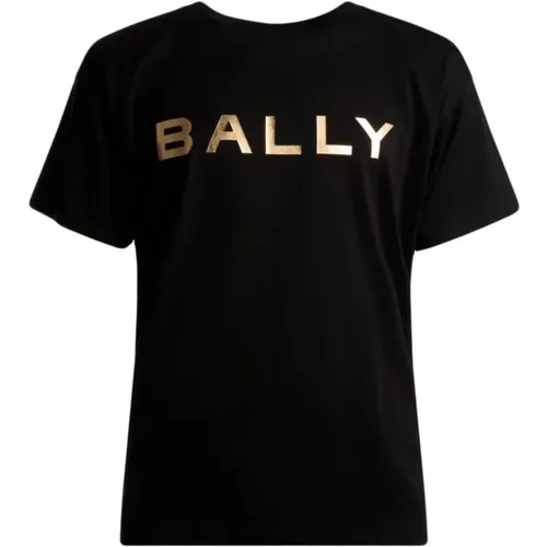 Schwarzes T-Shirt mit Metallic-Logo - Bally - Modalova