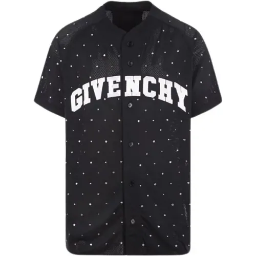 Schwarzes Mesh T-Shirt mit Kristallen und College-Logo - Givenchy - Modalova