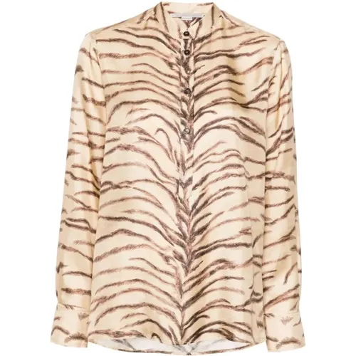 Tiger Print Silk Shirt , female, Sizes: XS, S - Stella Mccartney - Modalova