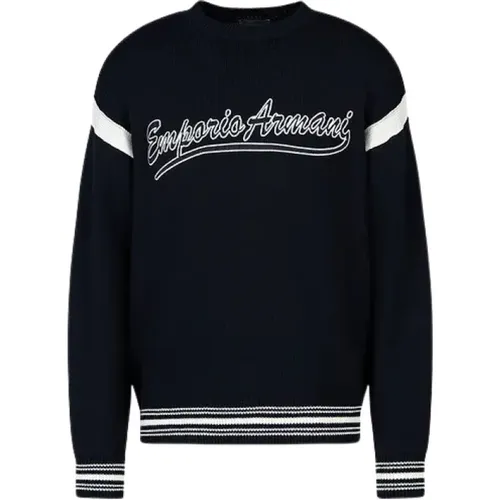 Navy Ripp-Pullover , Herren, Größe: L - Emporio Armani - Modalova