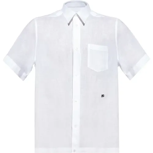 Weiße Leinenknopfhemd mit Seitenschlitzen , Herren, Größe: 2XL - Dolce & Gabbana - Modalova