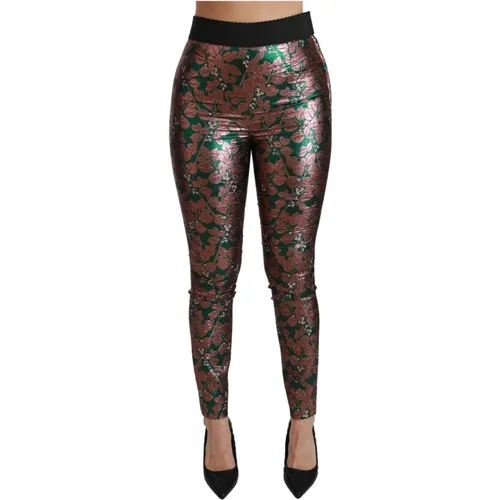 Luxuriöse Grüne Bronzeblatt Leggings , Damen, Größe: 3XS - Dolce & Gabbana - Modalova