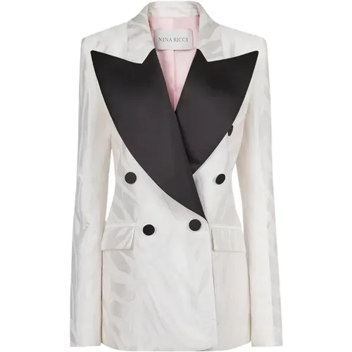 Zebra Jacquard Oversized Blazer Off White , Damen, Größe: L - Nina Ricci - Modalova