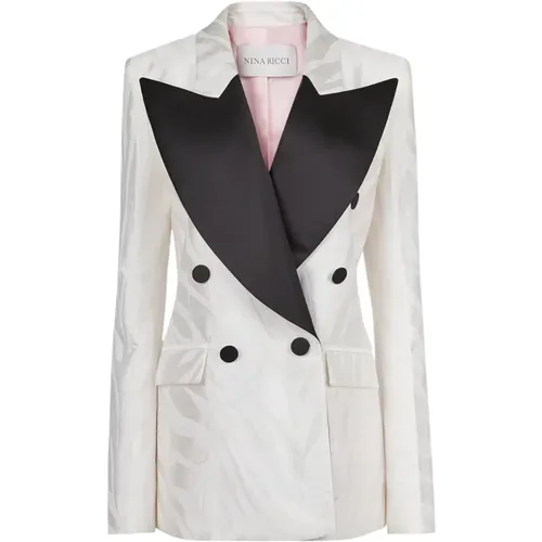 Zebra Jacquard Oversized Blazer Off White , female, Sizes: L, 2XL, M, XL, S - Nina Ricci - Modalova
