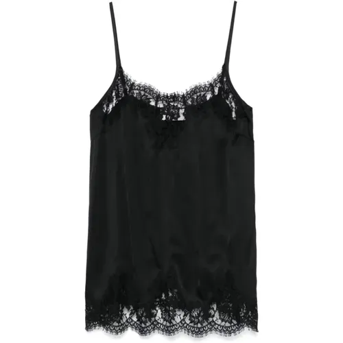 Schwarzes Top mit Blumen-Spitze , Damen, Größe: M - Ermanno Scervino - Modalova