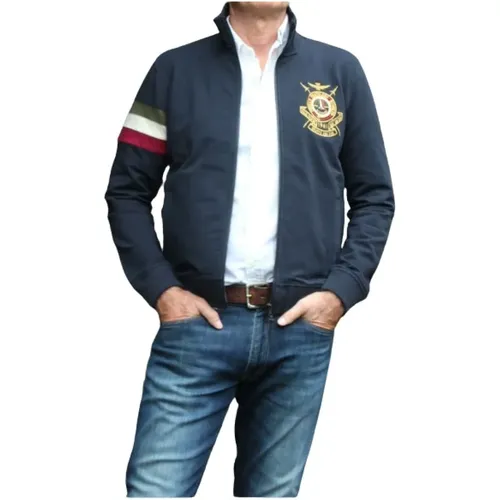 Zippered Cotton Jacket with Embroidered Patch , male, Sizes: 4XL, 3XL, L - aeronautica militare - Modalova