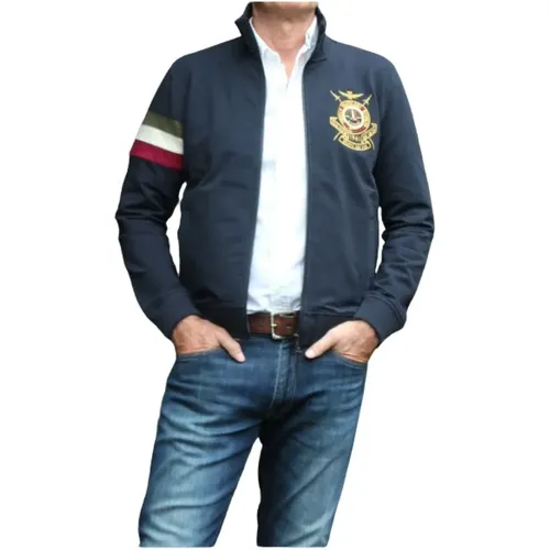 Zippered Cotton Jacket with Embroidered Patch , male, Sizes: 4XL, XL, 3XL, L - aeronautica militare - Modalova