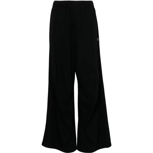 Schwarze Hose mit weitem Bein und Dart-Detail , Damen, Größe: L - MM6 Maison Margiela - Modalova