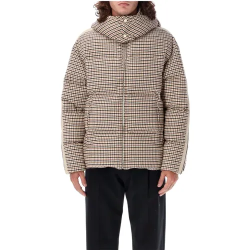 Micro Check Hooded Puffer Jacket , male, Sizes: L - Palm Angels - Modalova
