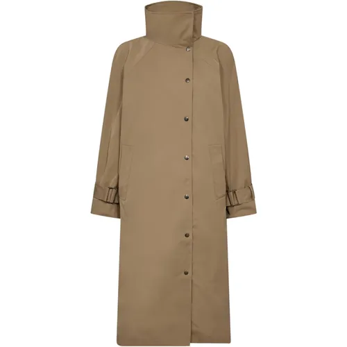 Oversize Khaki Coat with High Neck and Side Pockets , female, Sizes: S, XS, L - Co'Couture - Modalova