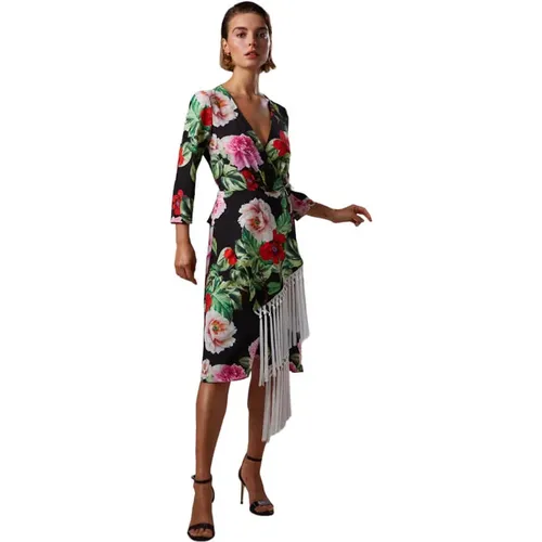 Floral Fringe Asymmetric Midi Dress , female, Sizes: 2XL - Moskada - Modalova