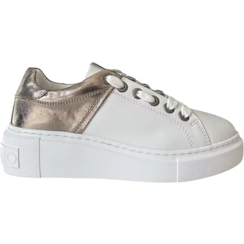 Weiße Leder-Sneaker Gunmetal-Einsatz , Damen, Größe: 40 EU - Valentino - Modalova