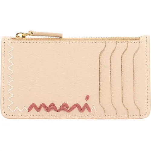 Embroidered Card Holder with Zip Pocket , female, Sizes: ONE SIZE - Marni - Modalova