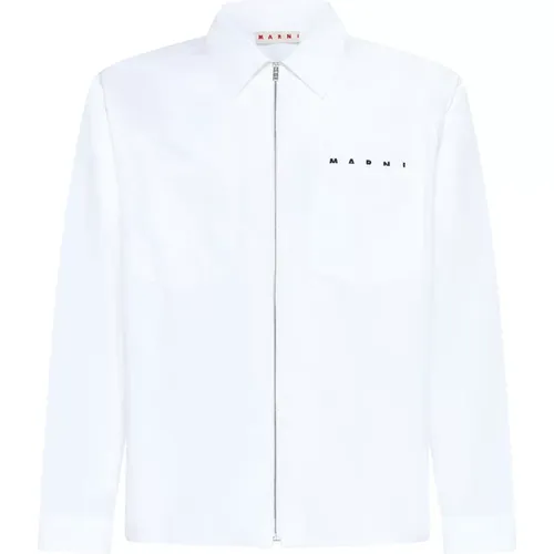 Weißes Baumwollhemd mit Reißverschluss , Herren, Größe: S - Marni - Modalova