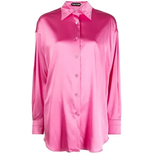 Rosebloom Silk Blend Pointed Collar Shirt , female, Sizes: 2XS - Tom Ford - Modalova