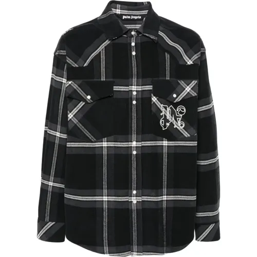 Checkered Flannel Shirt Anthracite , male, Sizes: M - Palm Angels - Modalova