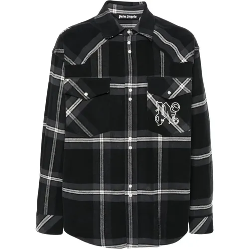 Checkered Flannel Shirt Anthracite , male, Sizes: M, L - Palm Angels - Modalova