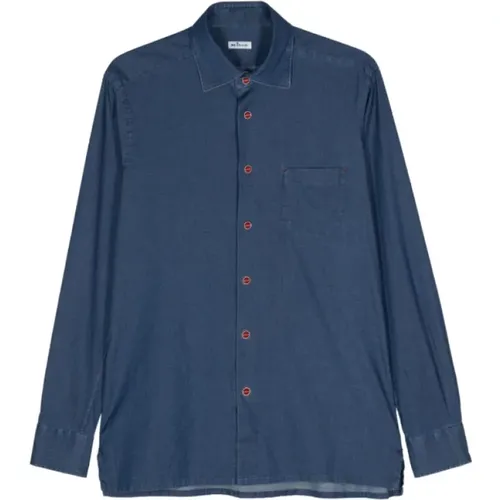 Indigo Denim Hemd mit Tasche , Herren, Größe: 2XL - Kiton - Modalova