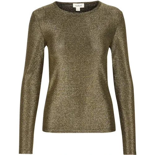 Glimmertop Round Neck Long Sleeve Gold , female, Sizes: 2XL, L, XL, M, S, XS - Soaked in Luxury - Modalova