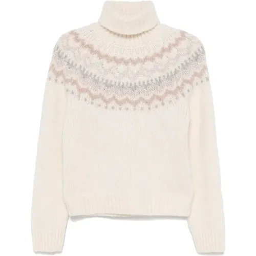 Ivory Jacquard Wollpullover , Damen, Größe: M - PESERICO - Modalova