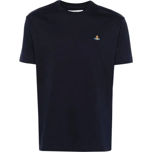 Blau Jersey T-Shirt mit Orb Logo , Damen, Größe: M - Vivienne Westwood - Modalova