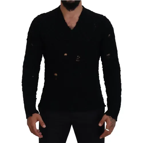 Luxuriöser Schwarzer Wollmischung V-Ausschnitt Pullover , Herren, Größe: 2XL - Dolce & Gabbana - Modalova