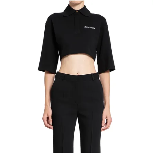 Logo Cropped Polo Schwarz , Damen, Größe: L - Palm Angels - Modalova