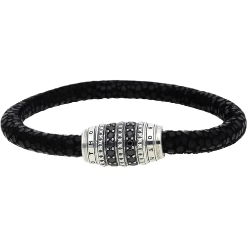 Silver Leather Bracelet with Zirconia Accents , male, Sizes: ONE SIZE - Thomas Sabo - Modalova