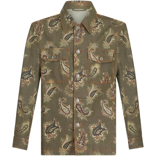 Denim Khaki Printed Overshirt , male, Sizes: S, M - ETRO - Modalova