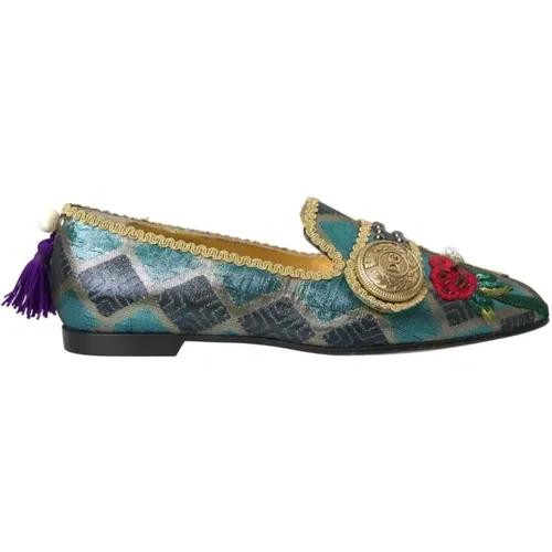 Blumige Brokat Ballerinas - Blau - Dolce & Gabbana - Modalova