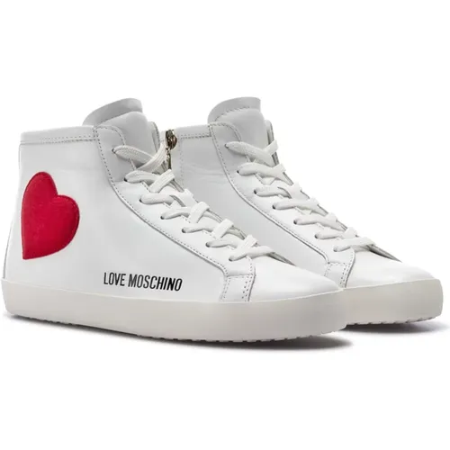 Weiße Ledersneakers mit 2 cm Absatz , Damen, Größe: 35 EU - Love Moschino - Modalova