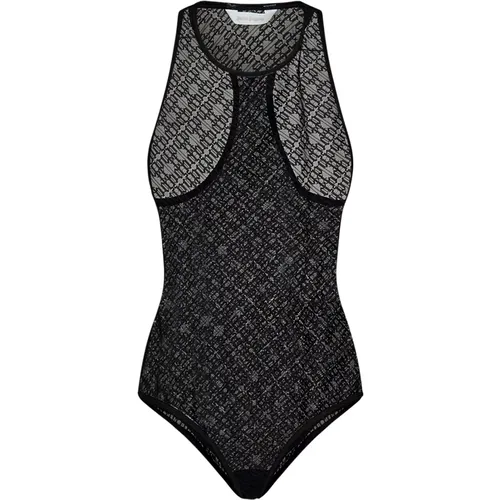 Lace Bodysuit with Jacquard Logo , female, Sizes: M - Palm Angels - Modalova