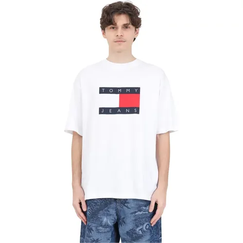 Skate Flag Tee Weißes T-Shirt , Herren, Größe: L - Tommy Jeans - Modalova