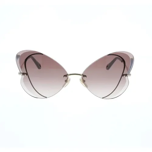Schmetterlings-Sonnenbrille mit farbigem Emaille-Detail , Damen, Größe: 65 MM - Chloé - Modalova