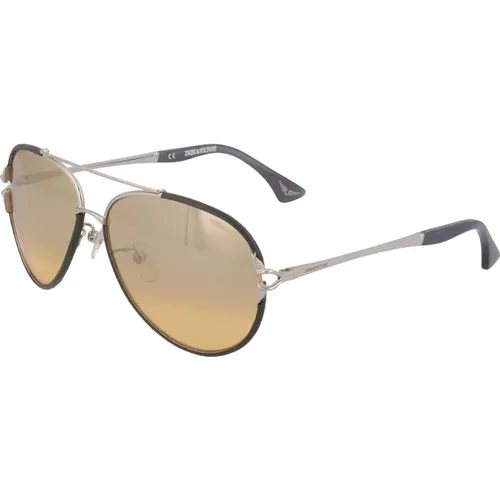 Silber/Graue Sonnenbrille mit Verspiegeltem Goldlinsen , unisex, Größe: 58 MM - Zadig & Voltaire - Modalova