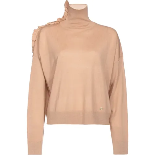 Beiger Gerüschter Wollpullover , Damen, Größe: M - pinko - Modalova