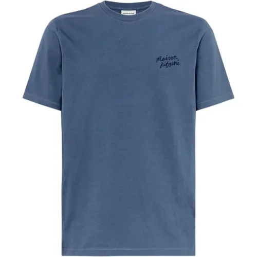 Hochwertiges Baumwoll-Crew-Neck-T-Shirt mit Sticklogo , Herren, Größe: XL - Maison Kitsuné - Modalova
