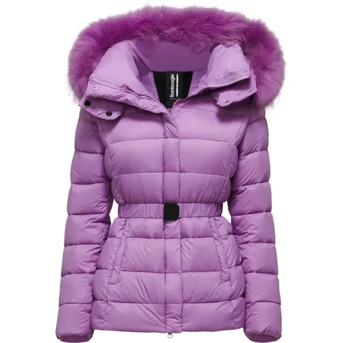 Short Down Jacket in Nylon with Fur Hood , female, Sizes: L, M, XL, 2XL, XS - BomBoogie - Modalova