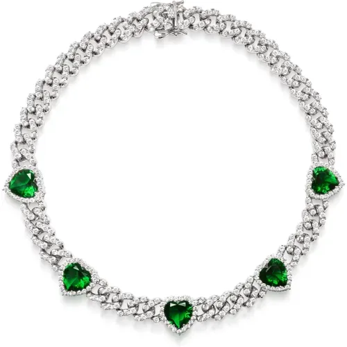 Womens Crystal Embellished Choker with Green Hearts , female, Sizes: 2XS - Nialaya - Modalova