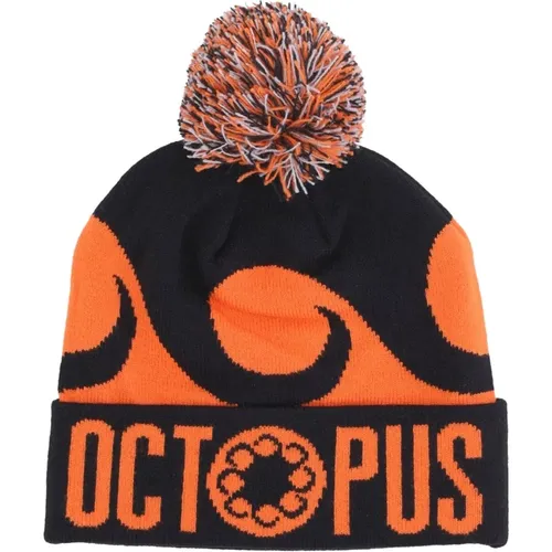 Black/Orange Pom Pom Logo Beanie , male, Sizes: ONE SIZE - Octopus - Modalova