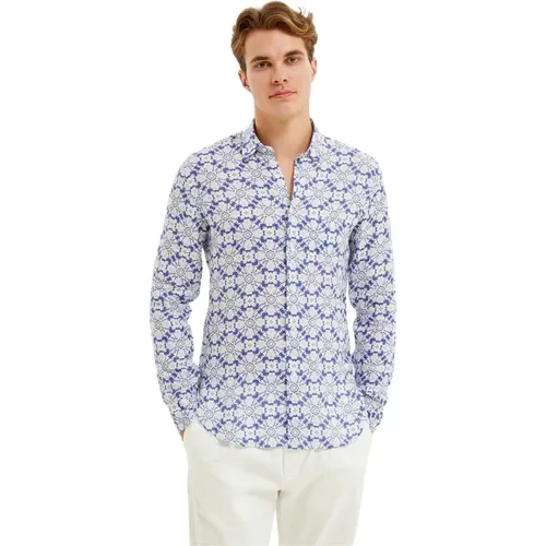 Mediterranean Tile Print Linen Shirt , male, Sizes: 2XL, S, L, XL, M - Peninsula - Modalova